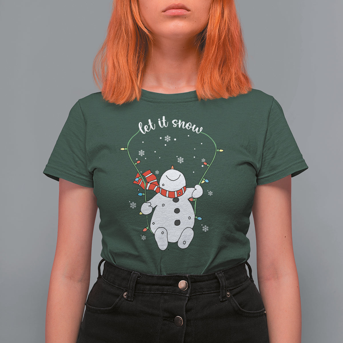 Christmas T Shirt For Women Let It Snow Cute Snowman Xmas - Wonder Print Shop