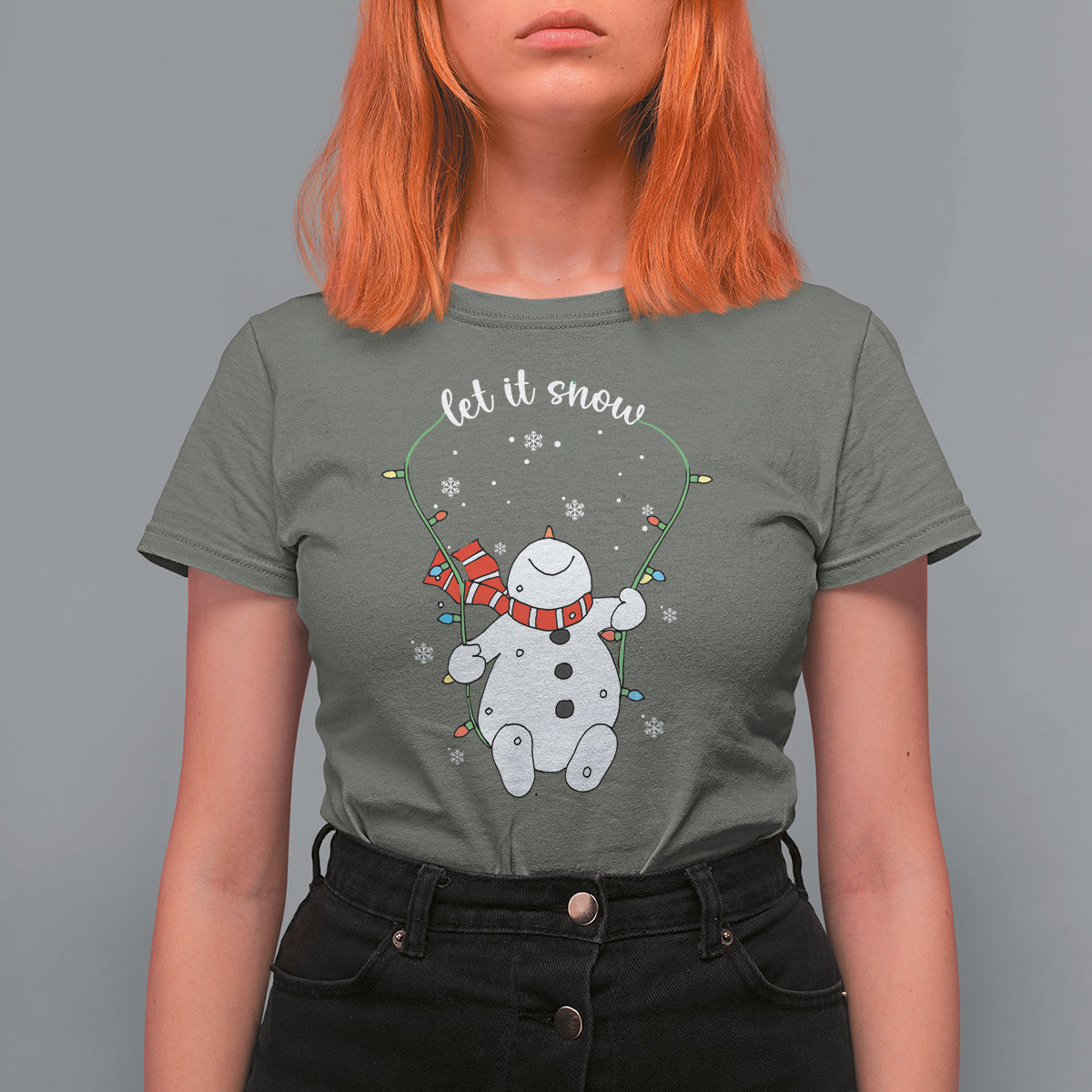 Christmas T Shirt For Women Let It Snow Cute Snowman Xmas - Wonder Print Shop