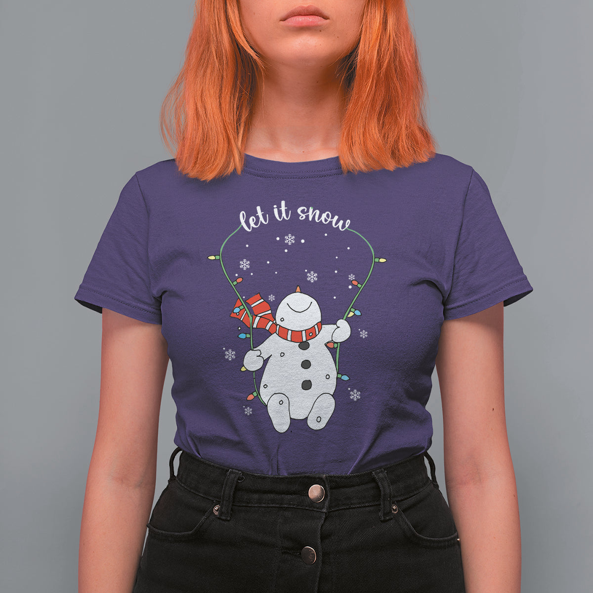 Christmas T Shirt For Women Let It Snow Cute Snowman Xmas - Wonder Print Shop
