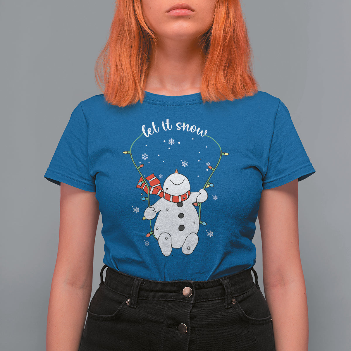 Christmas T Shirt For Women Let It Snow Cute Snowman Xmas - Wonder Print Shop