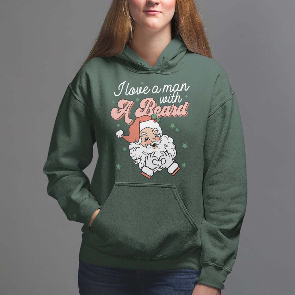 Christmas Hoodie I Love A Man With A Beard Santa Xmas - Wonder Print Shop