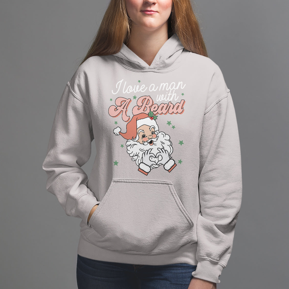 Christmas Hoodie I Love A Man With A Beard Santa Xmas - Wonder Print Shop