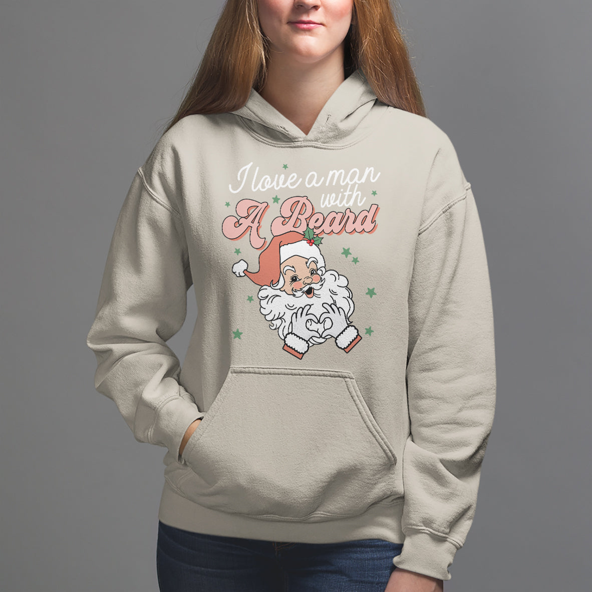 Christmas Hoodie I Love A Man With A Beard Santa Xmas - Wonder Print Shop