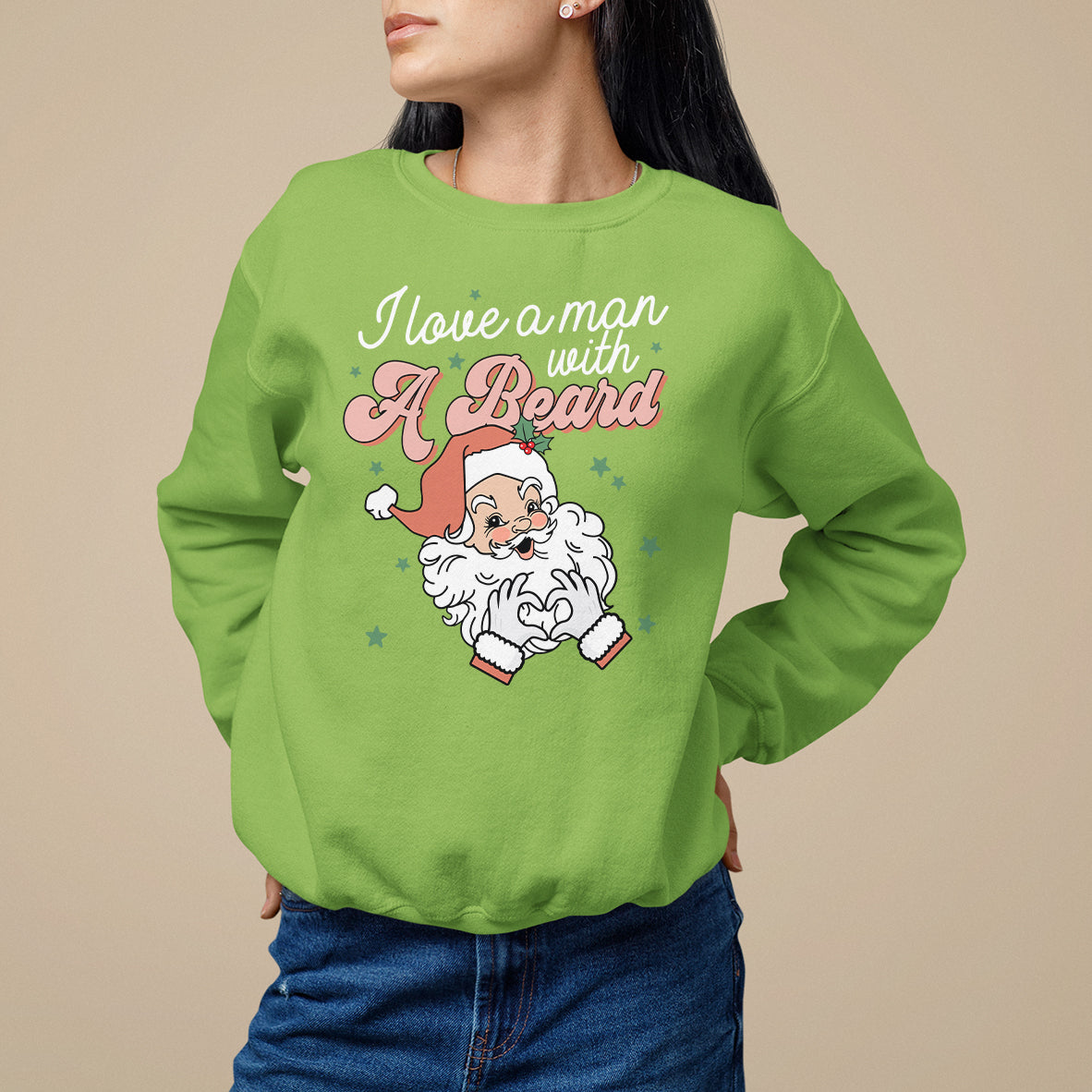 Christmas Sweatshirt I Love A Man With A Beard Santa Xmas - Wonder Print Shop