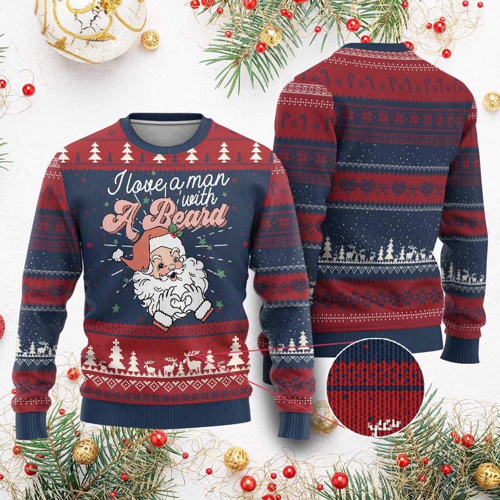 I Love A Man With A Beard Santa Xmas Ugly Christmas Sweater - Wonder Print Shop