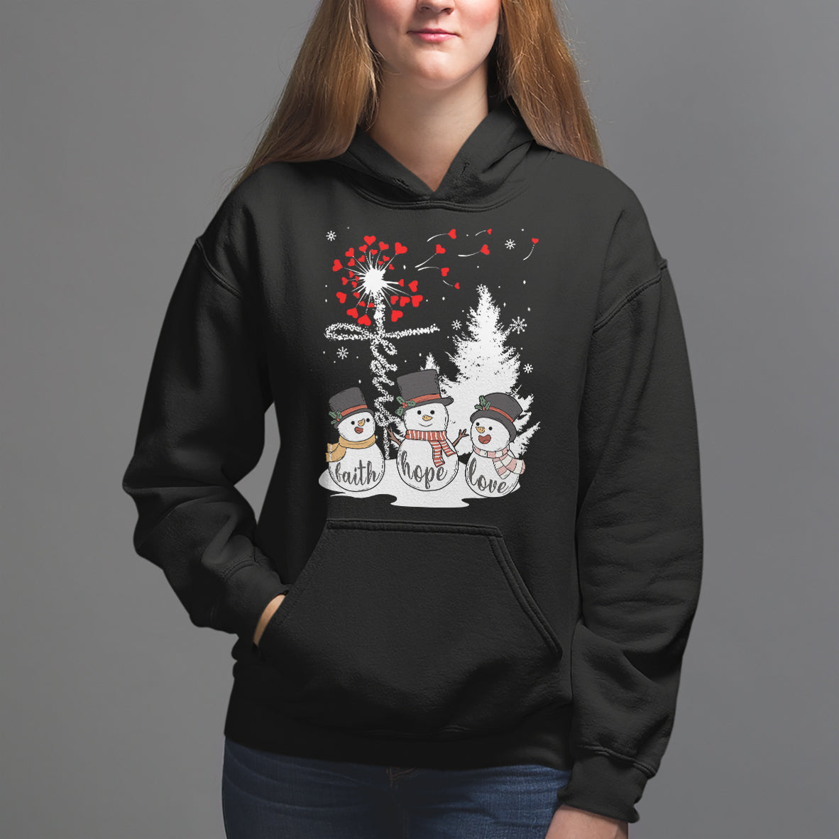 Christmas Hoodie Faith Hope Love Snowman Dandelion Jesus - Wonder Print Shop