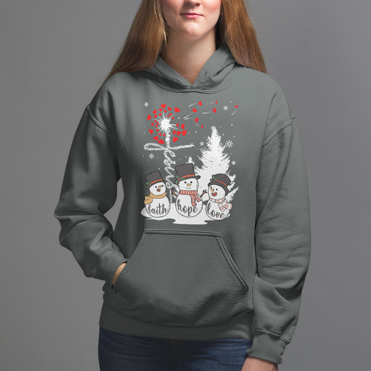 Christmas Hoodie Faith Hope Love Snowman Dandelion Jesus - Wonder Print Shop