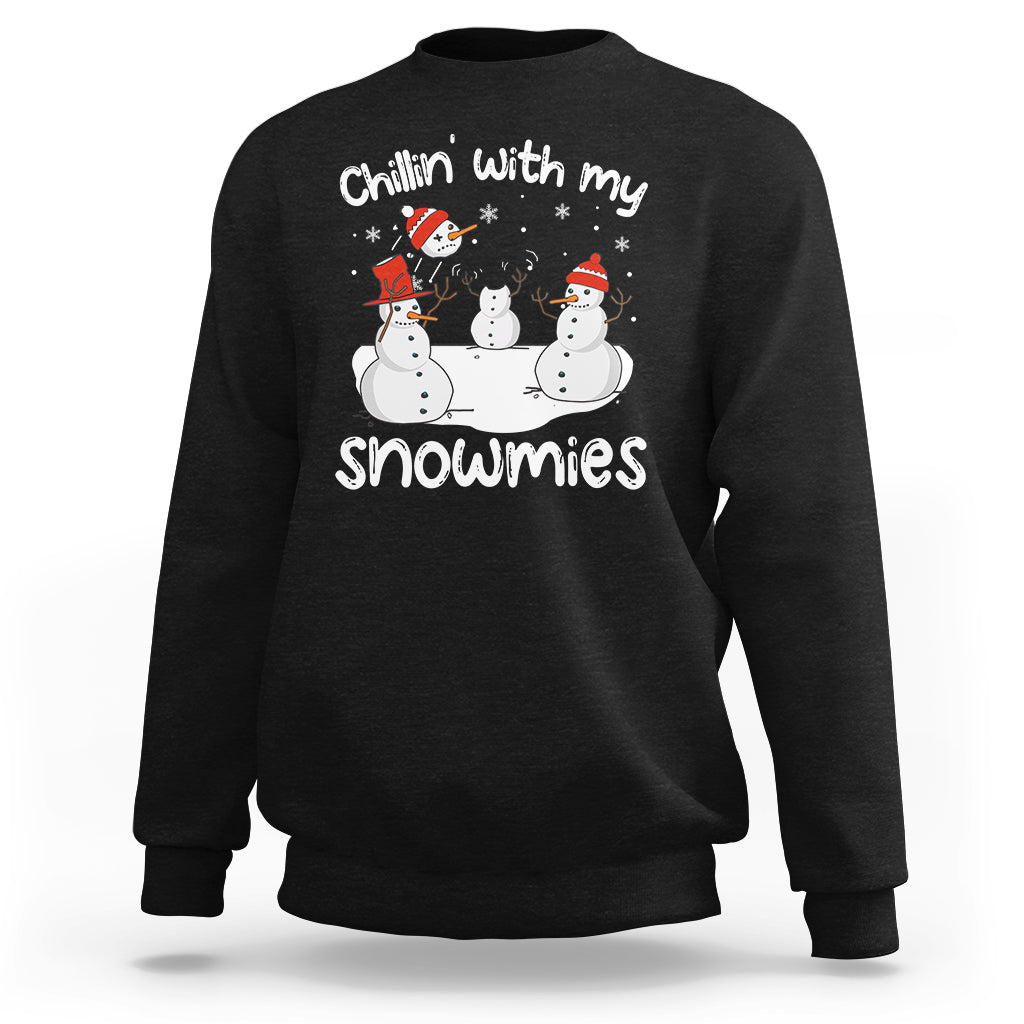 Christmas Sweatshirt Chillin With My Snowmies Funny Snowman Friendship - Wonder Print Shop