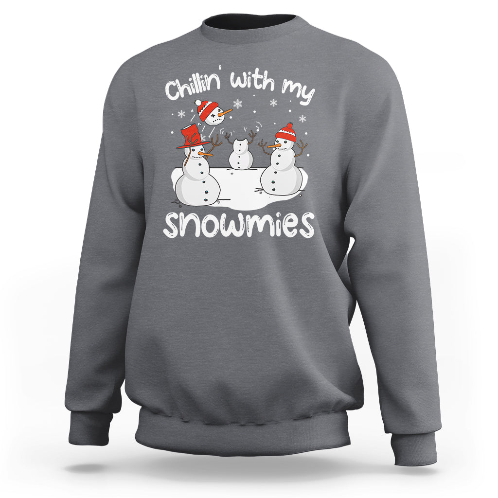 Christmas Sweatshirt Chillin With My Snowmies Funny Snowman Friendship - Wonder Print Shop