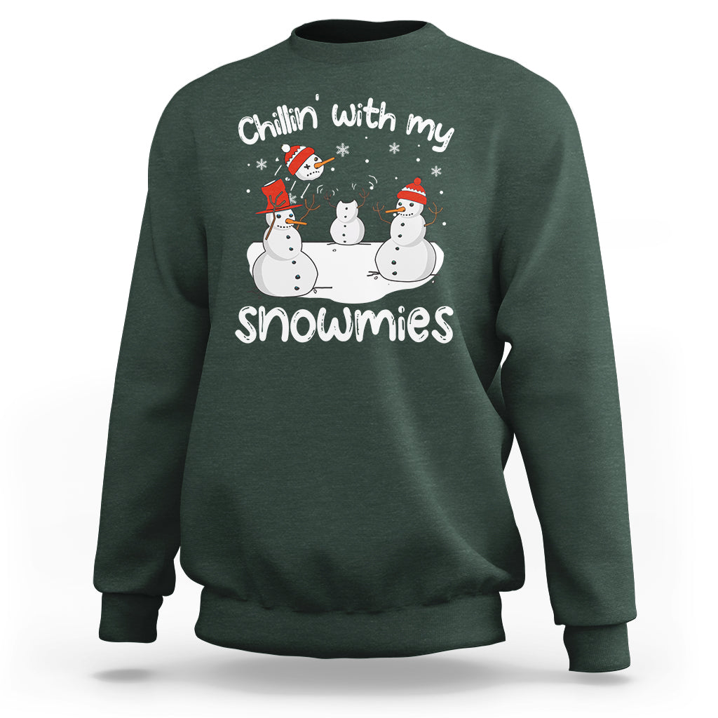 Christmas Sweatshirt Chillin With My Snowmies Funny Snowman Friendship - Wonder Print Shop