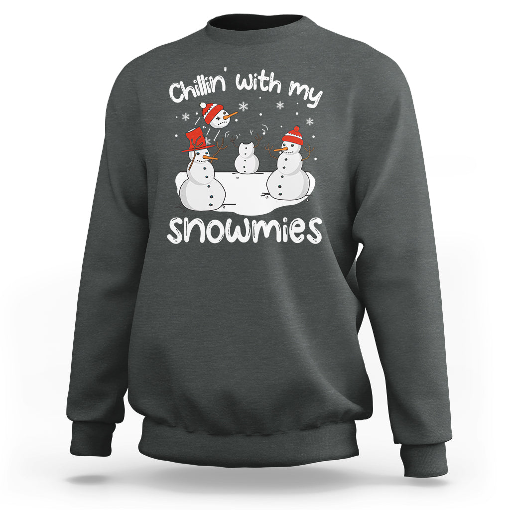 Christmas Sweatshirt Chillin With My Snowmies Funny Snowman Friendship - Wonder Print Shop