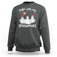 Christmas Sweatshirt Chillin With My Snowmies Funny Snowman Friendship - Wonder Print Shop