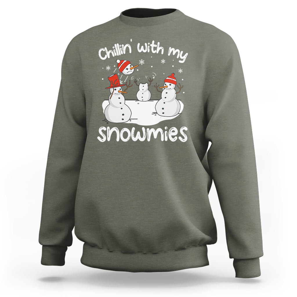 Christmas Sweatshirt Chillin With My Snowmies Funny Snowman Friendship - Wonder Print Shop
