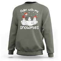 Christmas Sweatshirt Chillin With My Snowmies Funny Snowman Friendship - Wonder Print Shop