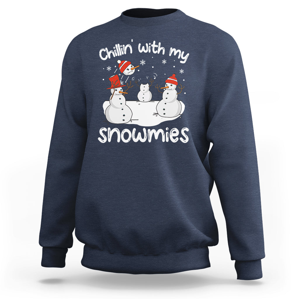 Christmas Sweatshirt Chillin With My Snowmies Funny Snowman Friendship - Wonder Print Shop