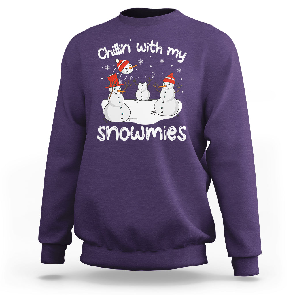 Christmas Sweatshirt Chillin With My Snowmies Funny Snowman Friendship - Wonder Print Shop