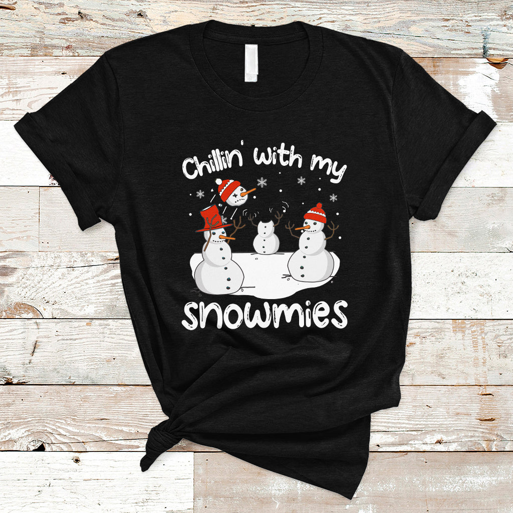 Christmas T Shirt Chillin With My Snowmies Funny Snowman Friendship - Wonder Print Shop