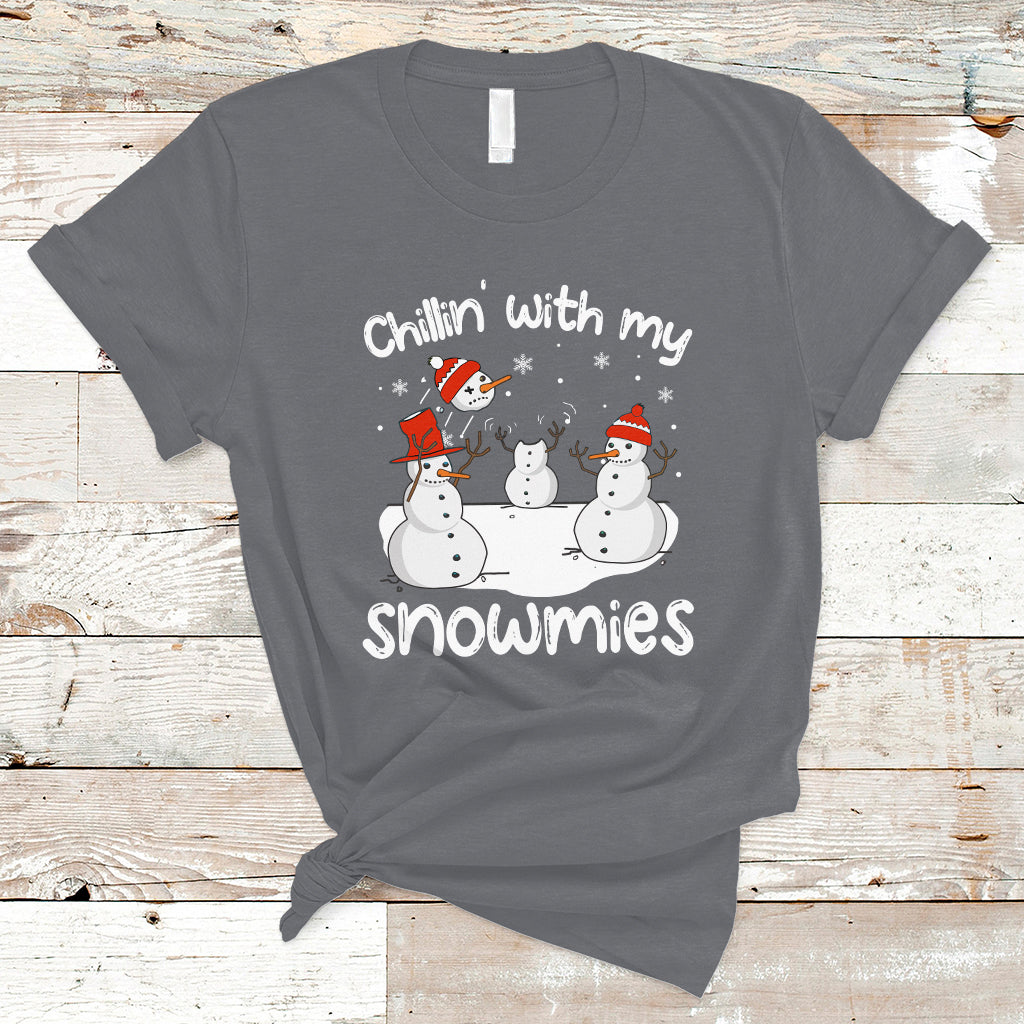 Christmas T Shirt Chillin With My Snowmies Funny Snowman Friendship - Wonder Print Shop