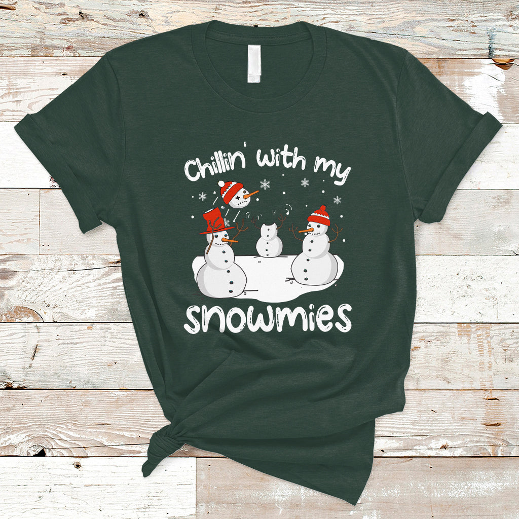 Christmas T Shirt Chillin With My Snowmies Funny Snowman Friendship - Wonder Print Shop