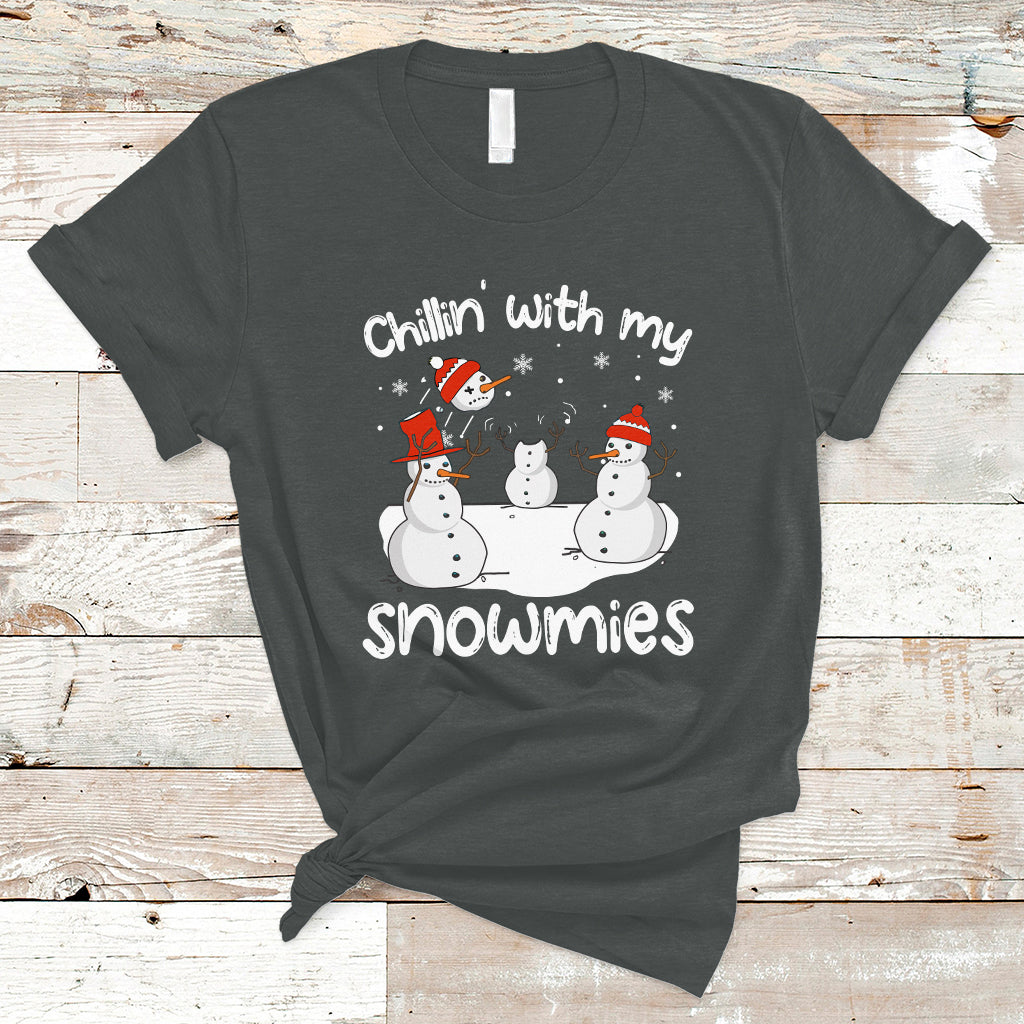 Christmas T Shirt Chillin With My Snowmies Funny Snowman Friendship - Wonder Print Shop