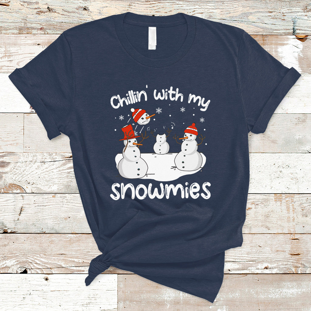 Christmas T Shirt Chillin With My Snowmies Funny Snowman Friendship - Wonder Print Shop