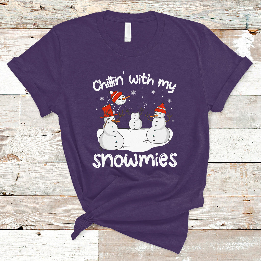 Christmas T Shirt Chillin With My Snowmies Funny Snowman Friendship - Wonder Print Shop