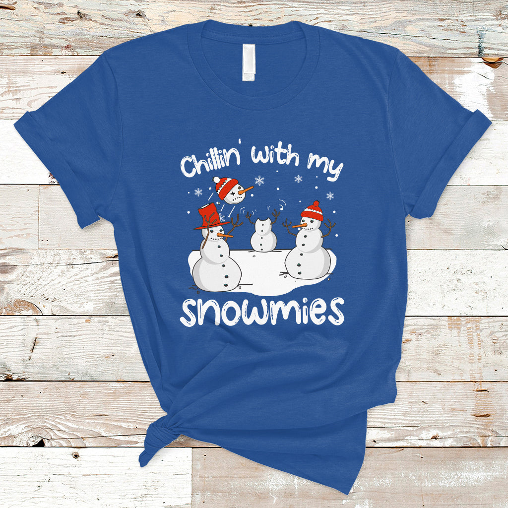 Christmas T Shirt Chillin With My Snowmies Funny Snowman Friendship - Wonder Print Shop