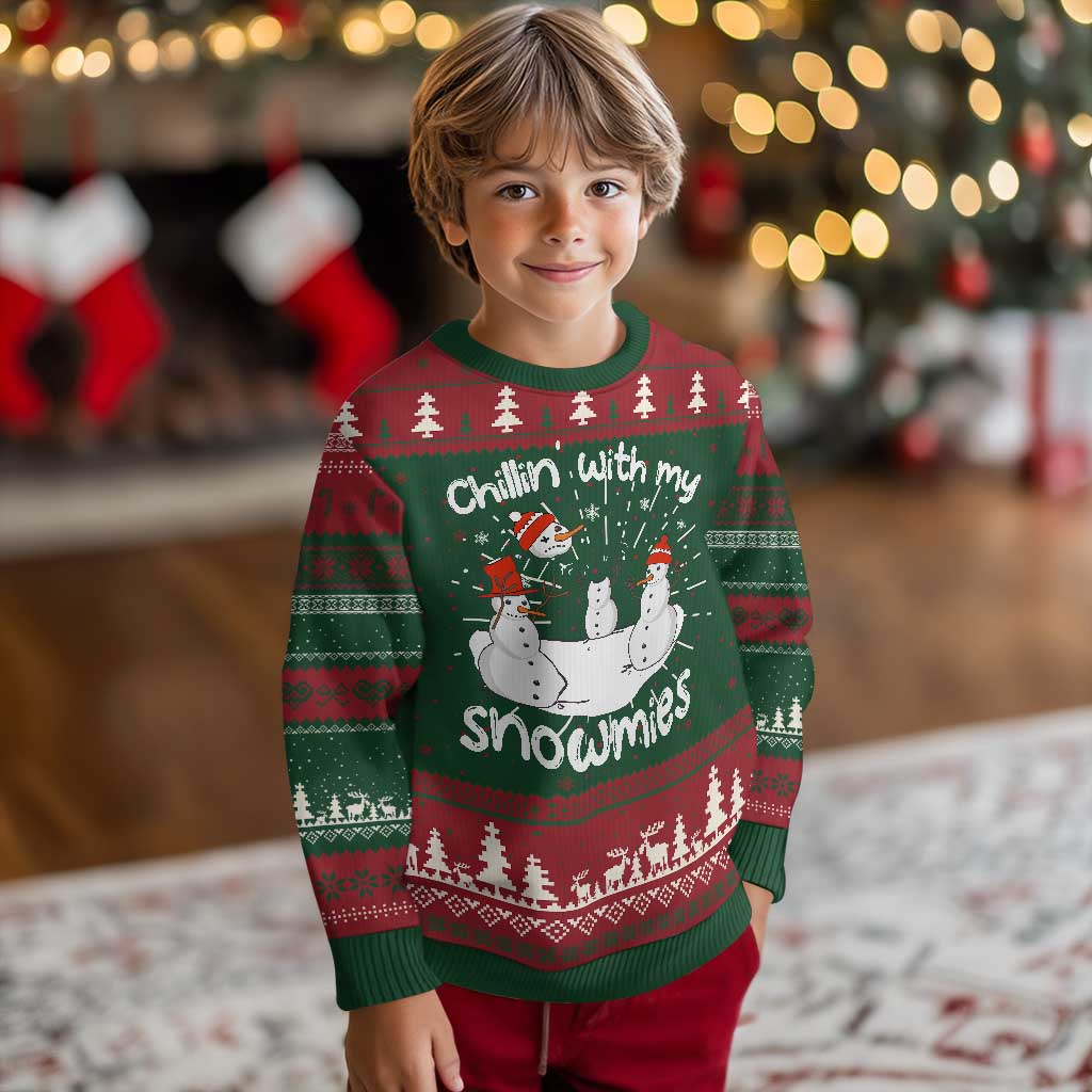 Funny Xmas Ugly Christmas Sweater Chillin With My Snowmies Funny Snowman Friendship - Wonder Print Shop