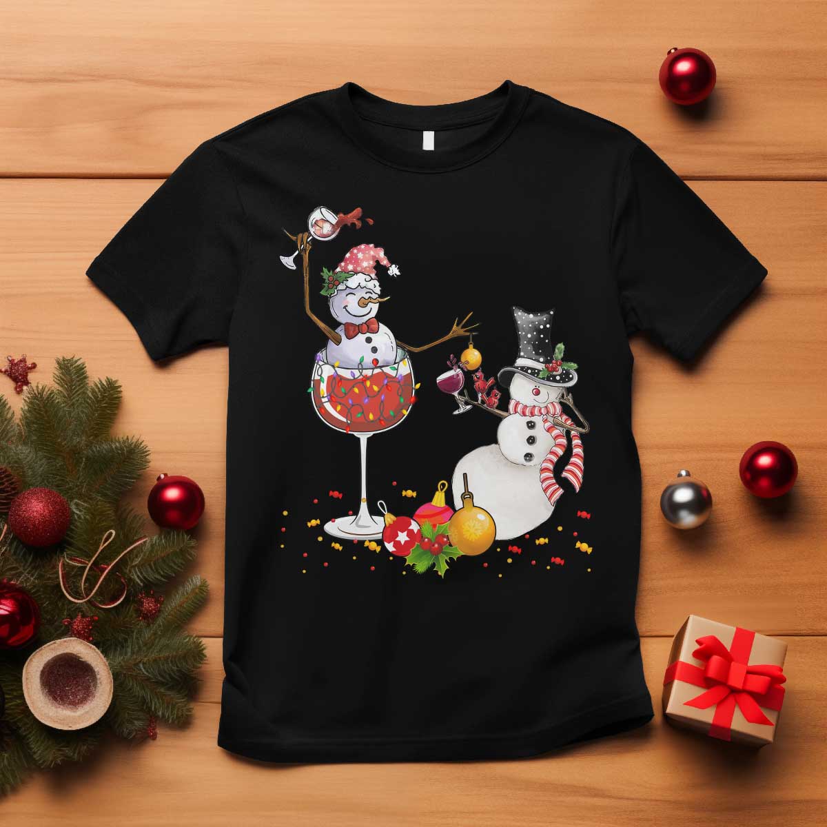 Christmas T Shirt Snowman Cheer Wine Beer Funny Xmas Drinking Party - Wonder Print Shop