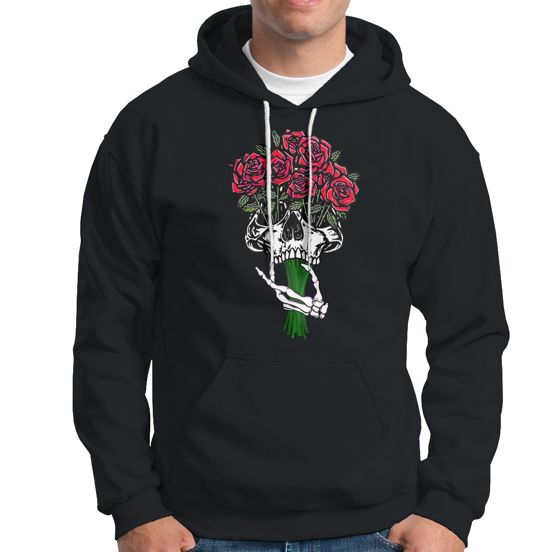 Skeleton Hand Red Rose Flowers Skull Hoodie - Wonder Print Shop