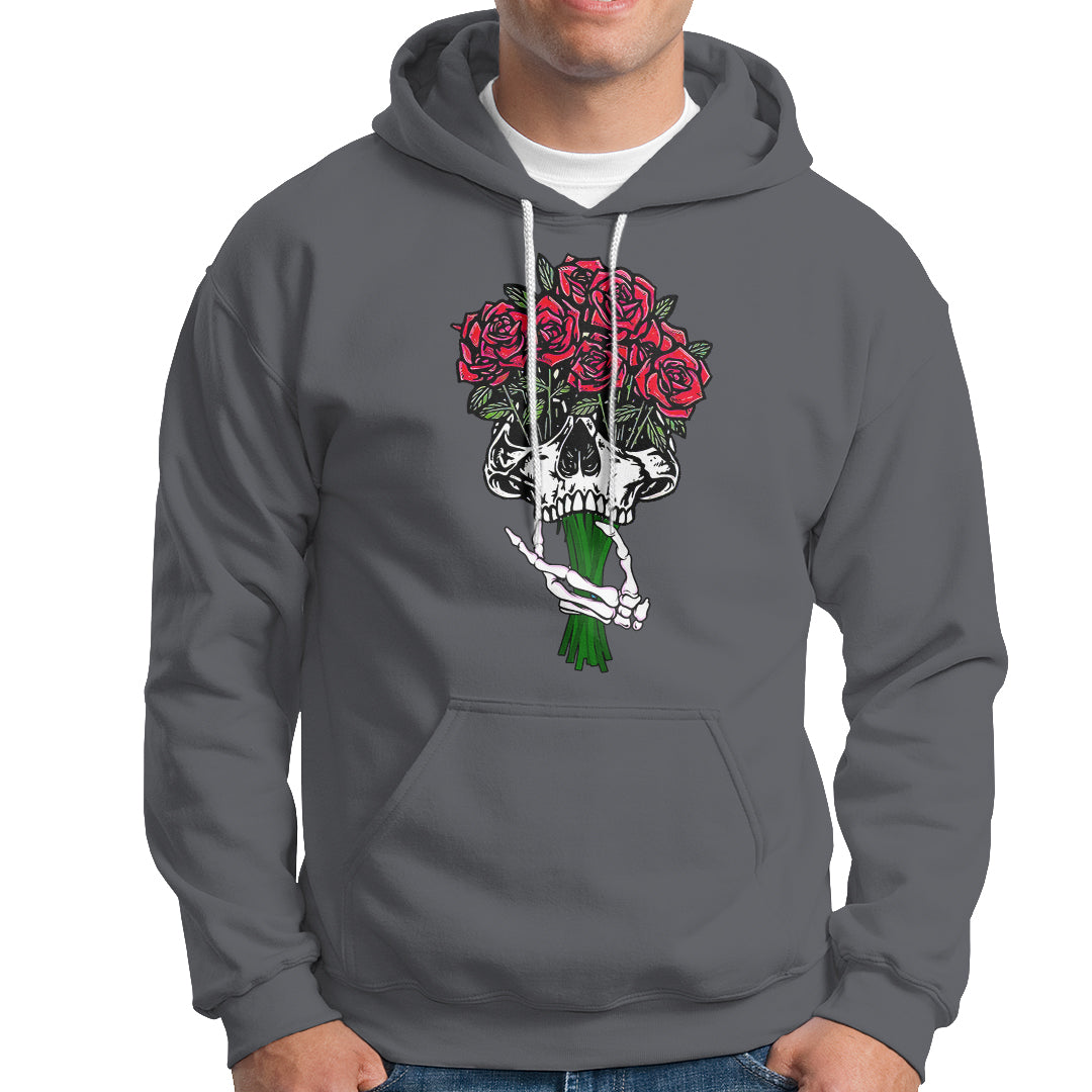 Skeleton Hand Red Rose Flowers Skull Hoodie - Wonder Print Shop