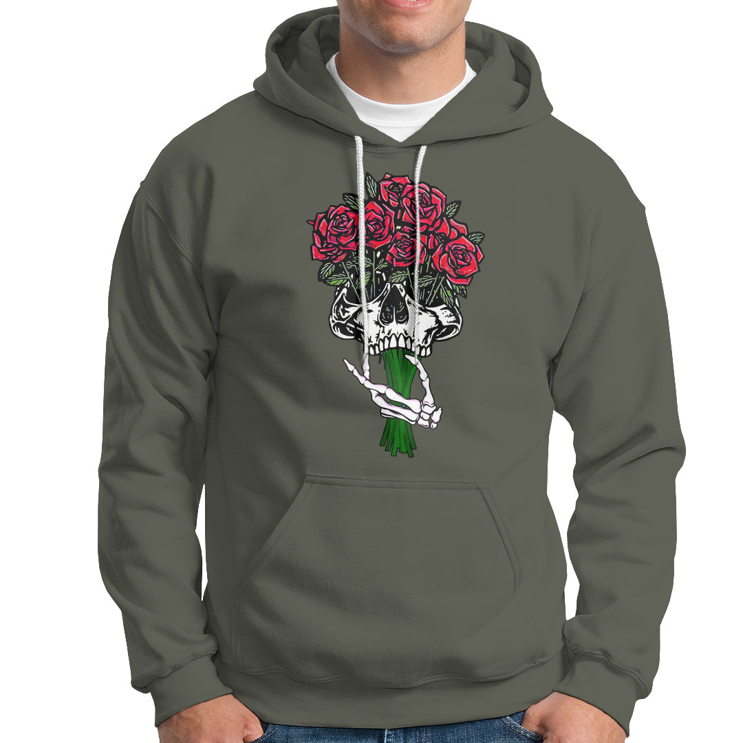 Skeleton Hand Red Rose Flowers Skull Hoodie - Wonder Print Shop