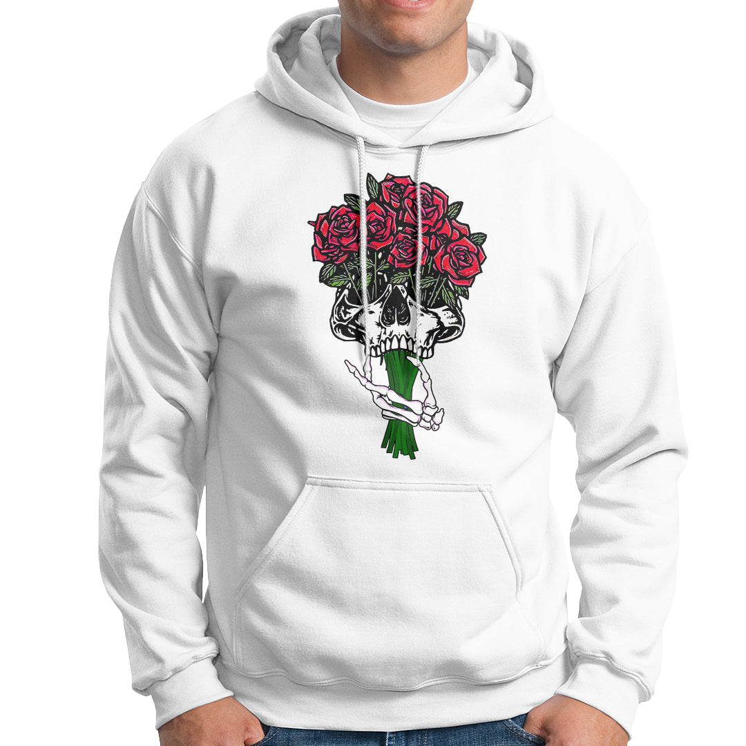 Skeleton Hand Red Rose Flowers Skull Hoodie - Wonder Print Shop