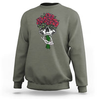 Skeleton Hand Red Rose Flowers Skull Sweatshirt - Wonder Print Shop