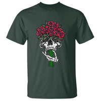 Skeleton Hand Red Rose Flowers Skull T Shirt - Wonder Print Shop