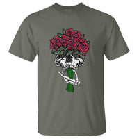 Skeleton Hand Red Rose Flowers Skull T Shirt - Wonder Print Shop