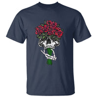 Skeleton Hand Red Rose Flowers Skull T Shirt - Wonder Print Shop