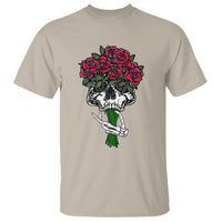 Skeleton Hand Red Rose Flowers Skull T Shirt - Wonder Print Shop