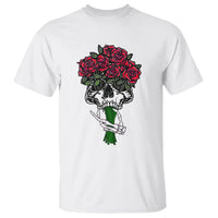 Skeleton Hand Red Rose Flowers Skull T Shirt - Wonder Print Shop