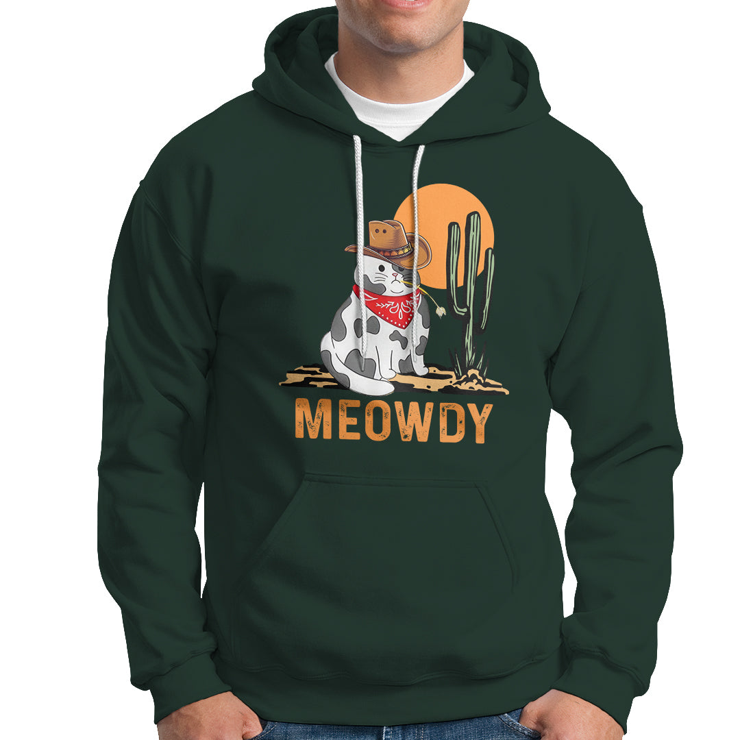 Meowdy Cat Cow Funny Howdy Meme Western Cowboy Hoodie - Wonder Print Shop