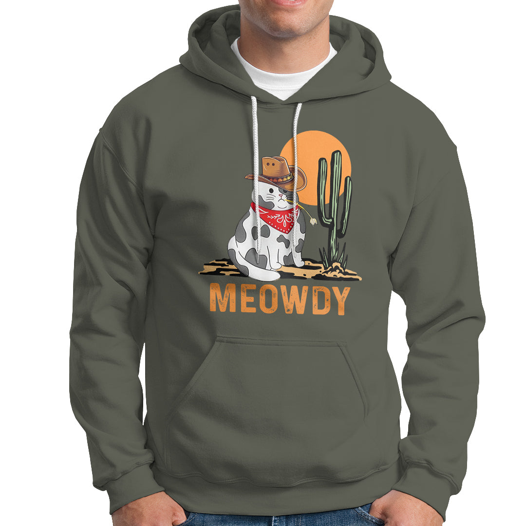 Meowdy Cat Cow Funny Howdy Meme Western Cowboy Hoodie - Wonder Print Shop