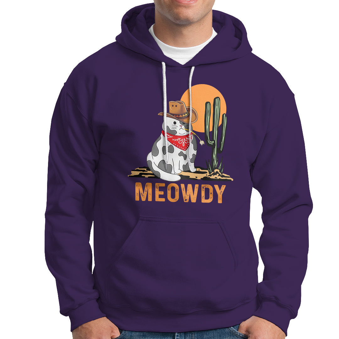 Meowdy Cat Cow Funny Howdy Meme Western Cowboy Hoodie - Wonder Print Shop