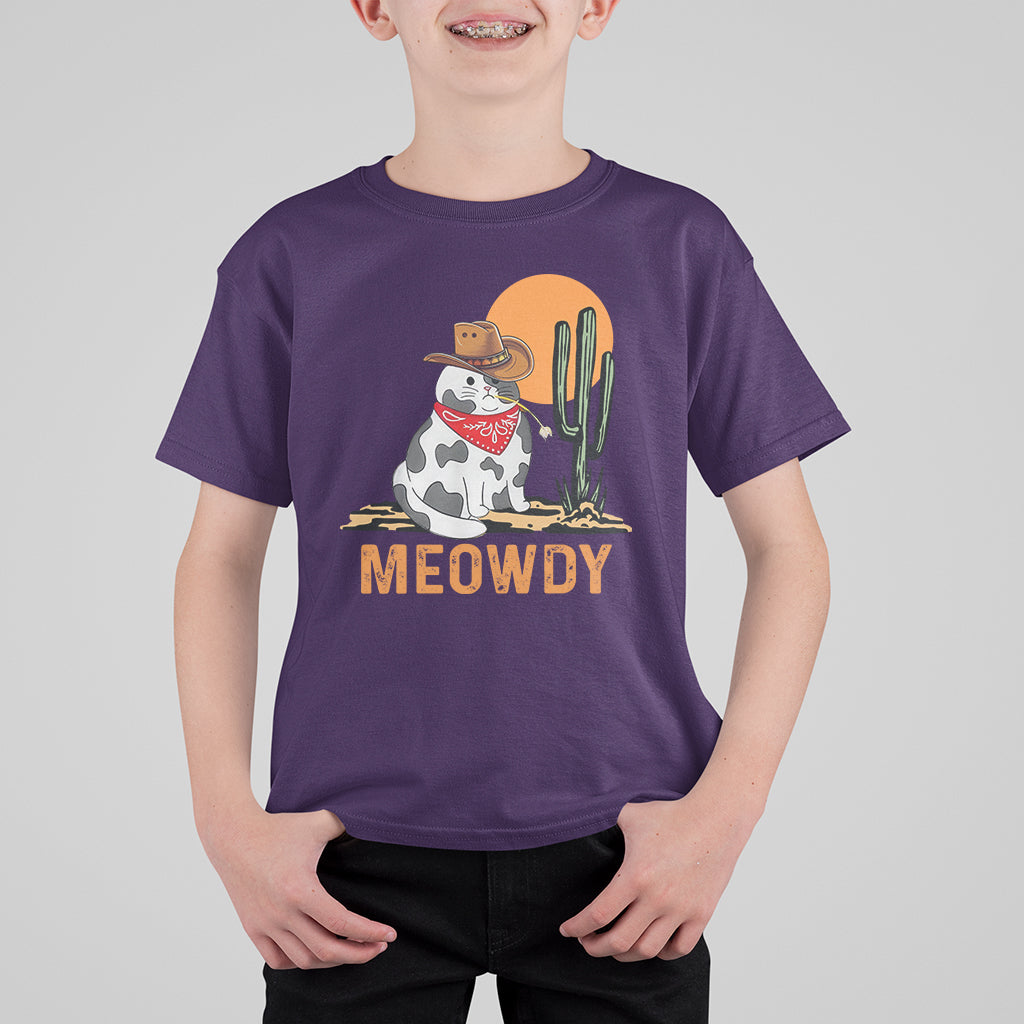 Meowdy Cat Cow Funny Howdy Meme Western Cowboy T Shirt For Kid - Wonder Print Shop