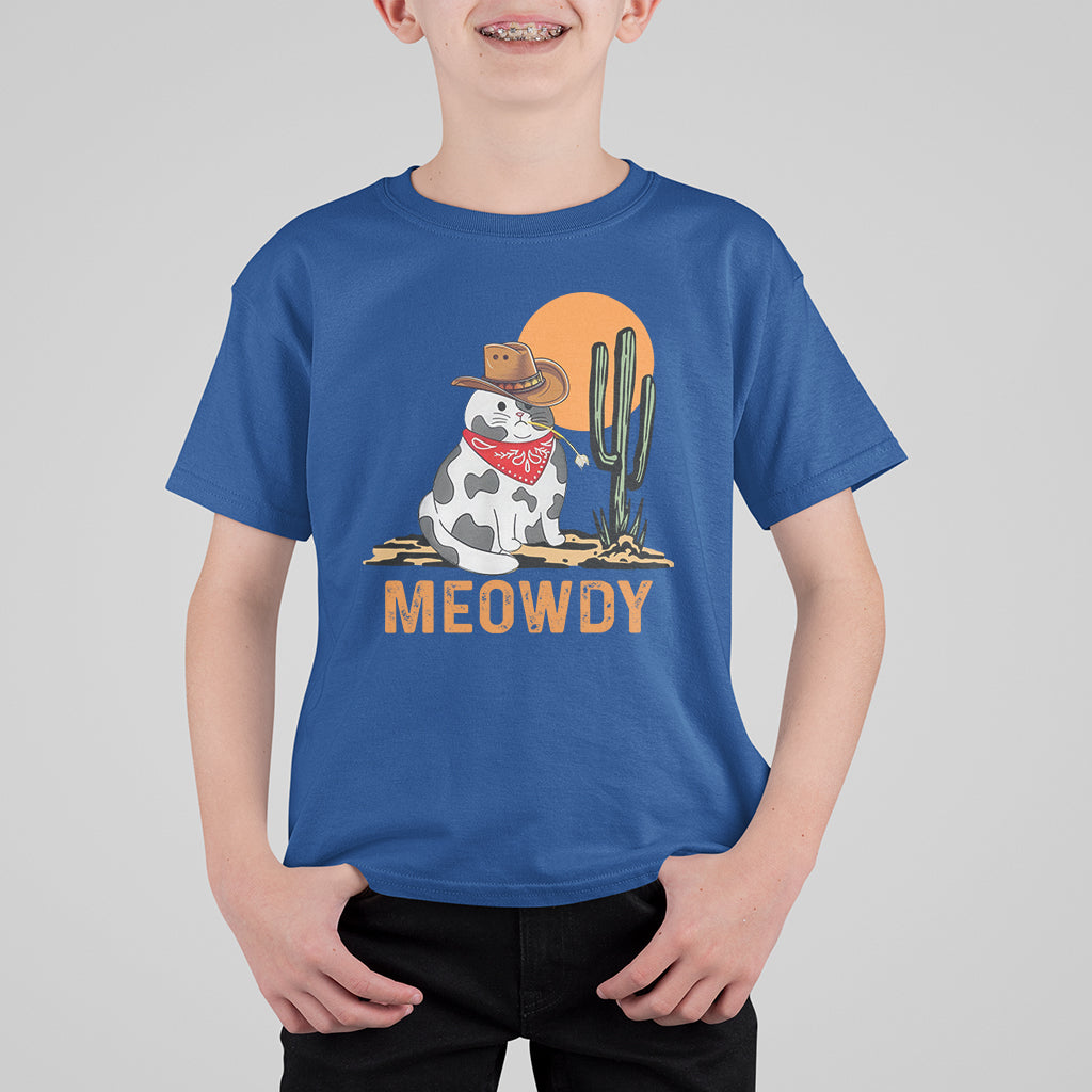 Meowdy Cat Cow Funny Howdy Meme Western Cowboy T Shirt For Kid - Wonder Print Shop