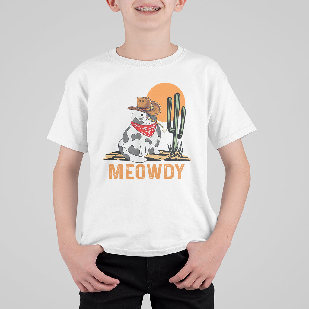 Meowdy Cat Cow Funny Howdy Meme Western Cowboy T Shirt For Kid - Wonder Print Shop