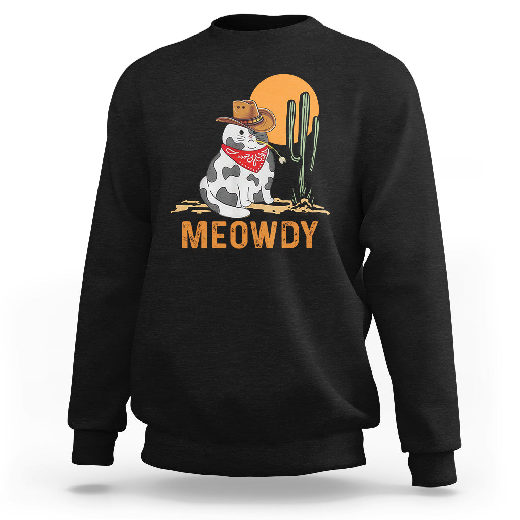 Meowdy Cat Cow Funny Howdy Meme Western Cowboy Sweatshirt - Wonder Print Shop