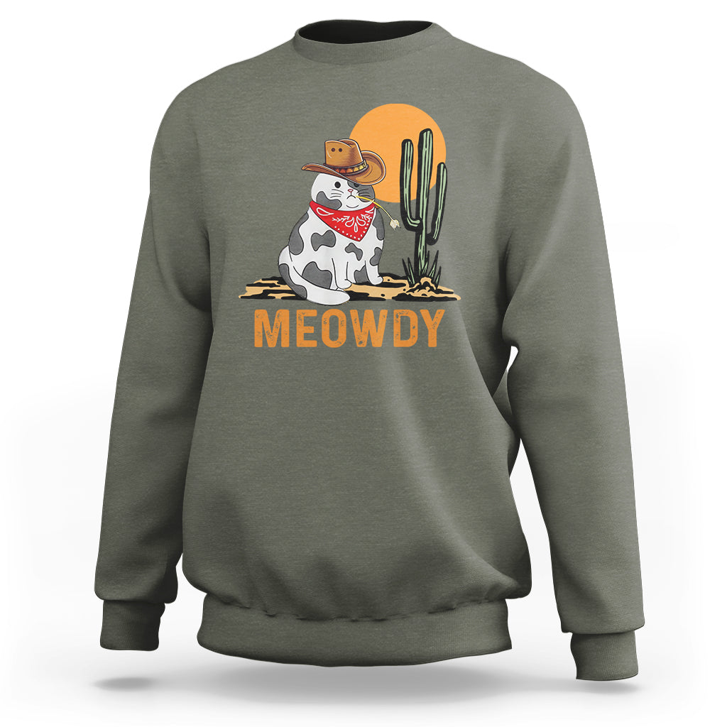 Meowdy Cat Cow Funny Howdy Meme Western Cowboy Sweatshirt - Wonder Print Shop