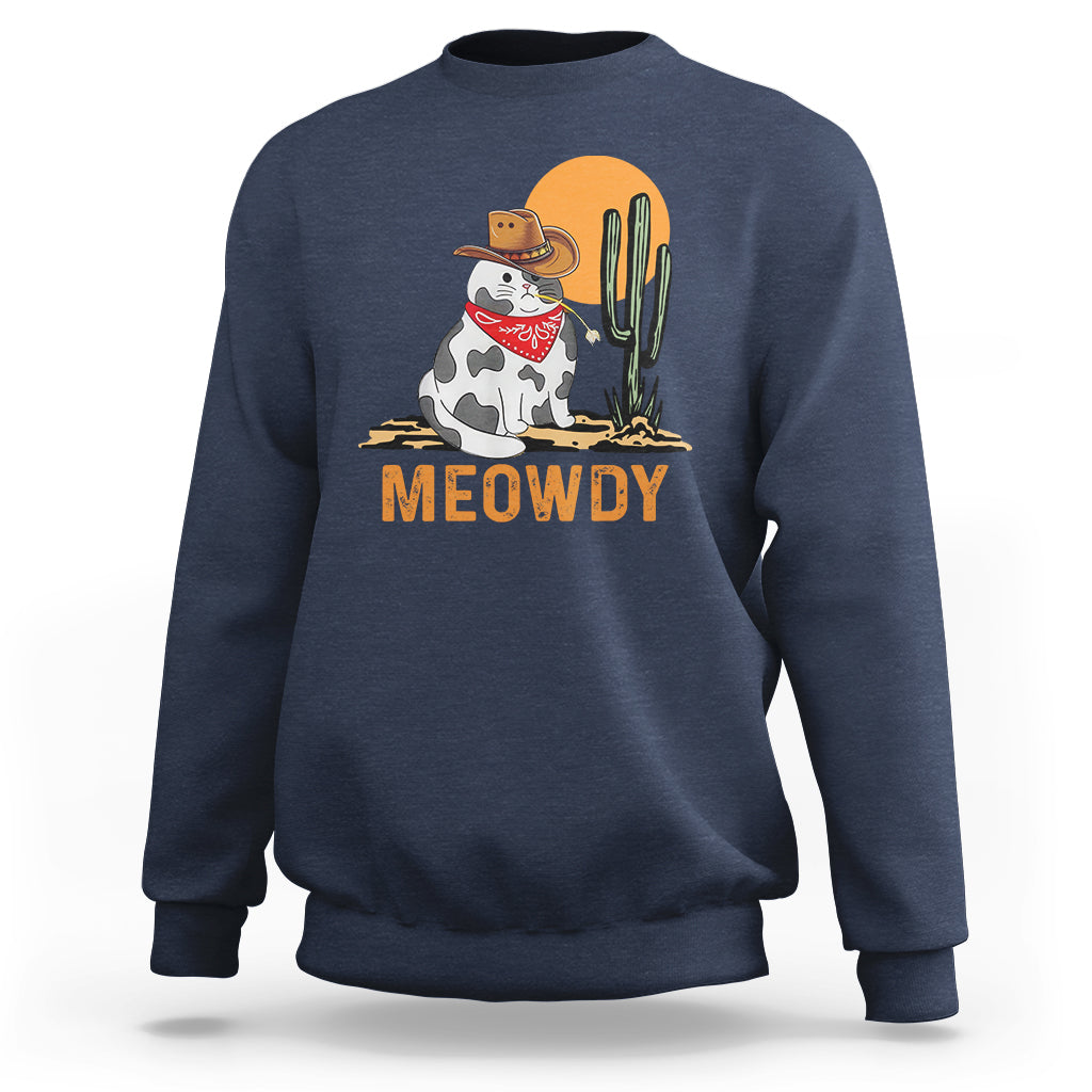 Meowdy Cat Cow Funny Howdy Meme Western Cowboy Sweatshirt - Wonder Print Shop