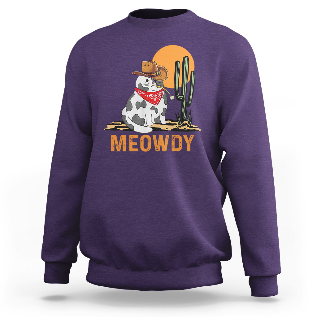 Meowdy Cat Cow Funny Howdy Meme Western Cowboy Sweatshirt - Wonder Print Shop
