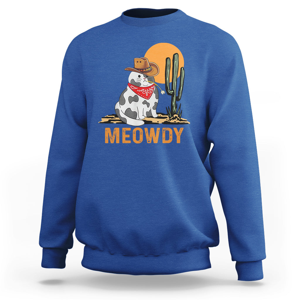 Meowdy Cat Cow Funny Howdy Meme Western Cowboy Sweatshirt - Wonder Print Shop